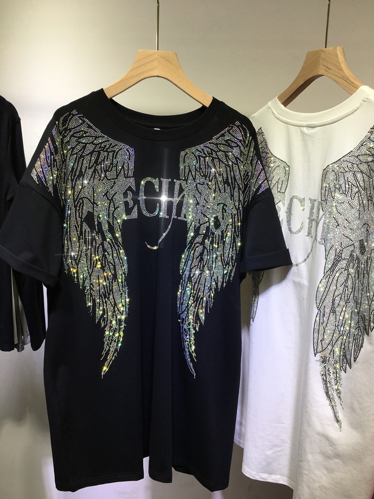 Streetwear Brand Top - L-4XL Oversize Rhinestone Angel Wings Harley
