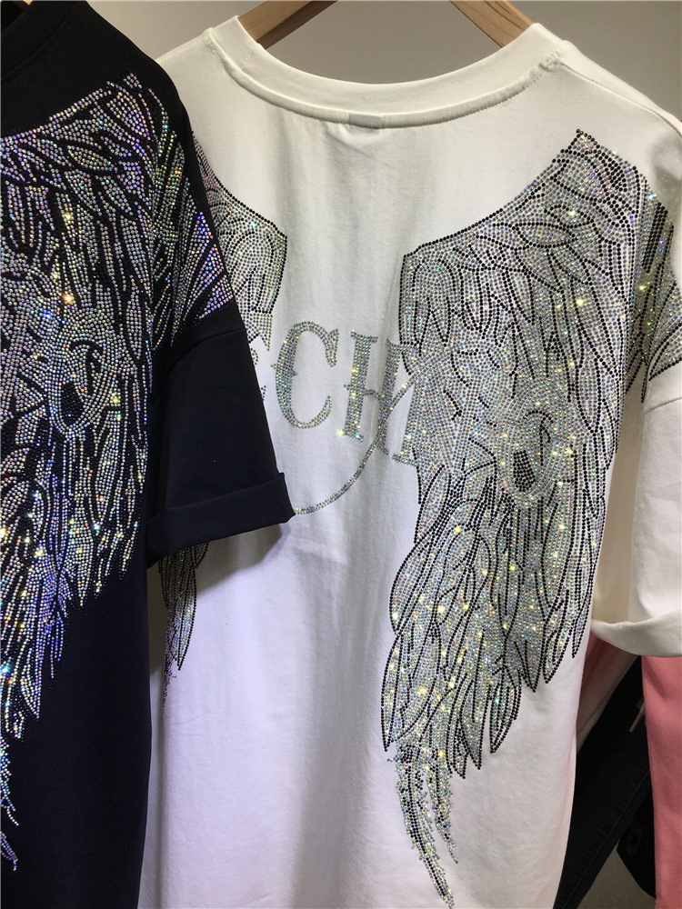 L-4XL Oversize Rhinestone Ange - Streetwear Brand Top ulasan dan harga