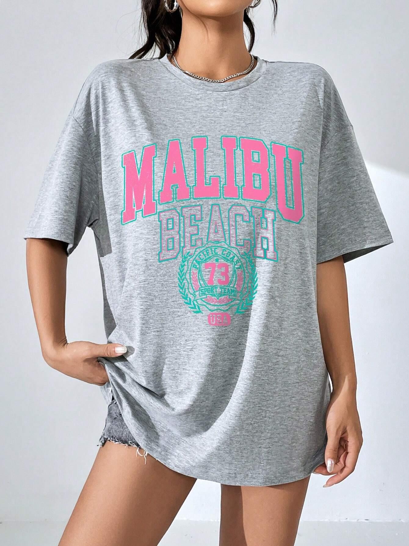 Malibu Beach Letter Print Prin - Streetwear Brand Top ulasan dan harga