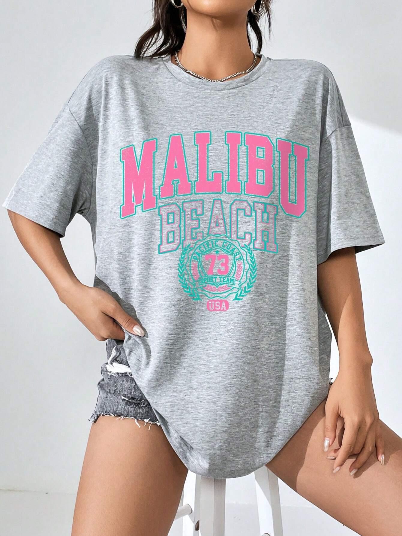 Malibu Beach Letter Print Prin - Streetwear Brand Top ulasan dan harga