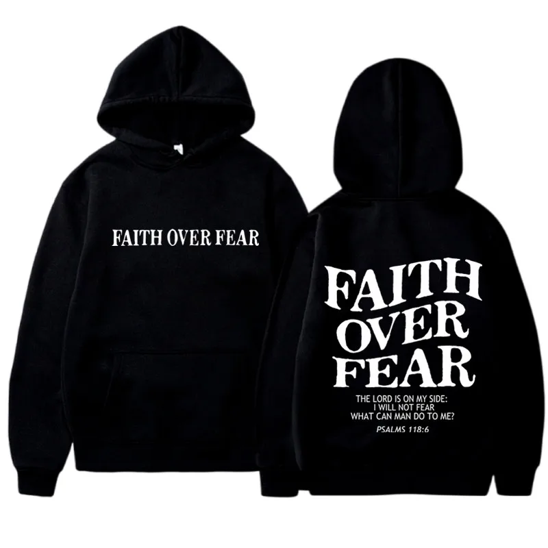 FAITH OVER FEAR Print Hoodies  - Fear Of God Essential ulasan dan harga