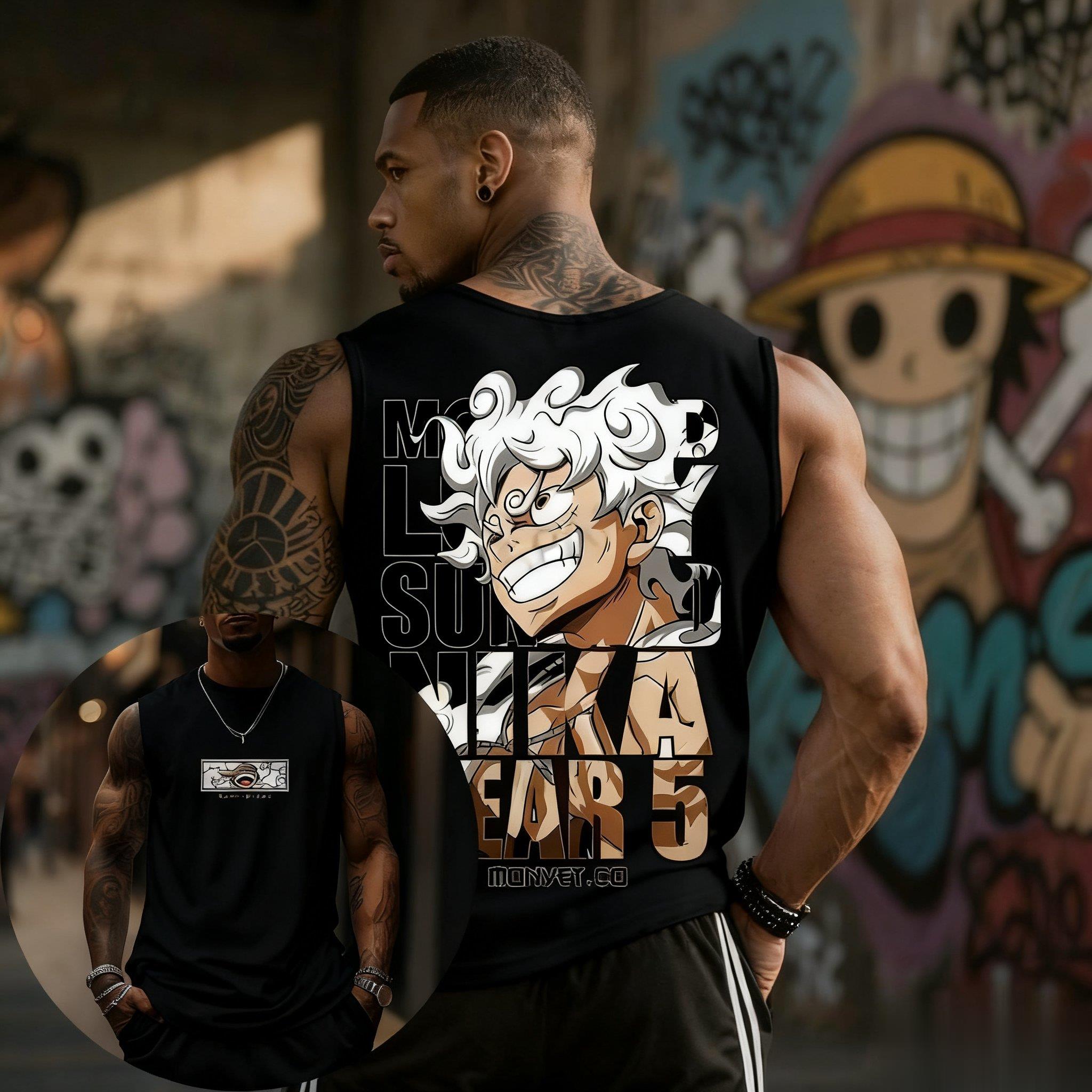 One Piece Luffy Gear 5 Tank To - Streetwear Gym Brand ulasan dan harga