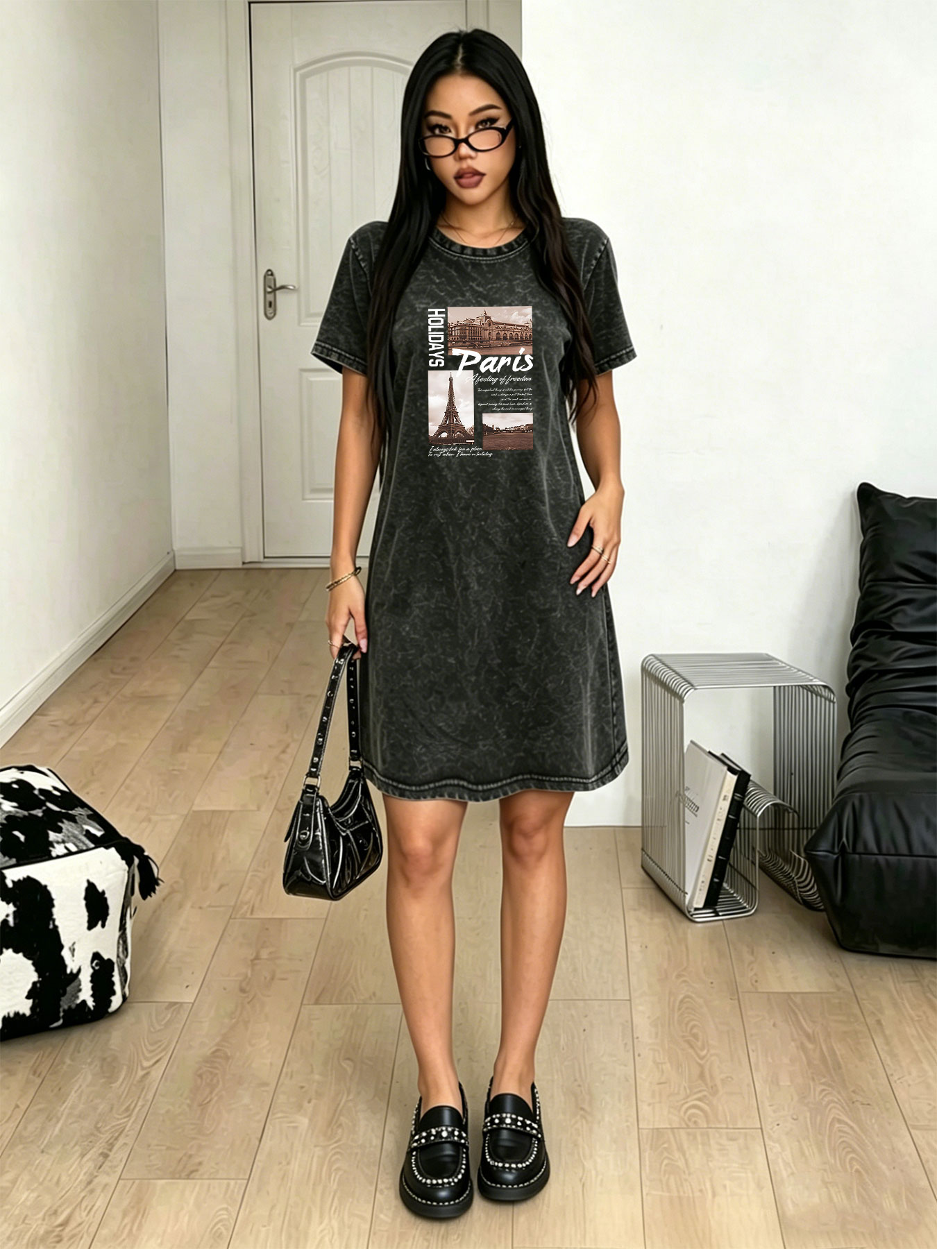 Women's washed vintage T-shirt - Streetwear Brand Paris ulasan dan harga